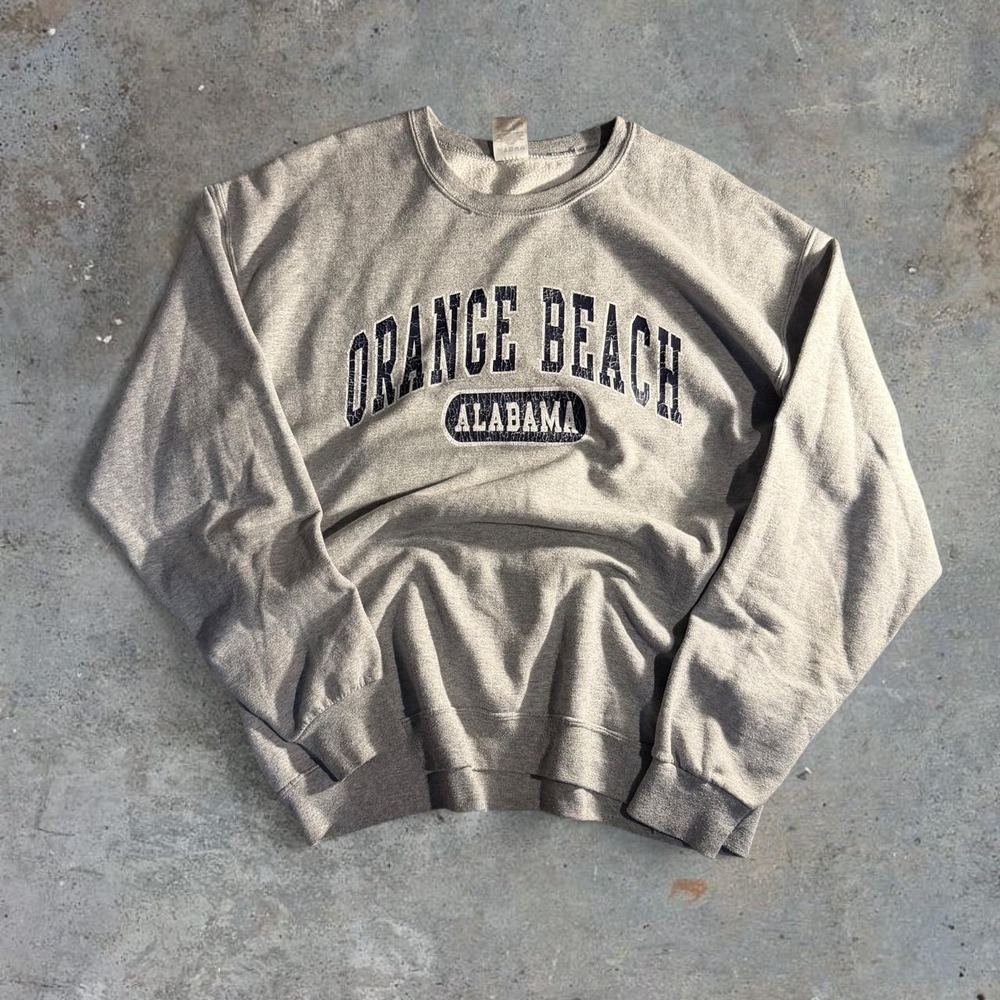 Jerzees Orange Beach Alabama Gray Crewneck Sweatshirt Size L Vintage Style